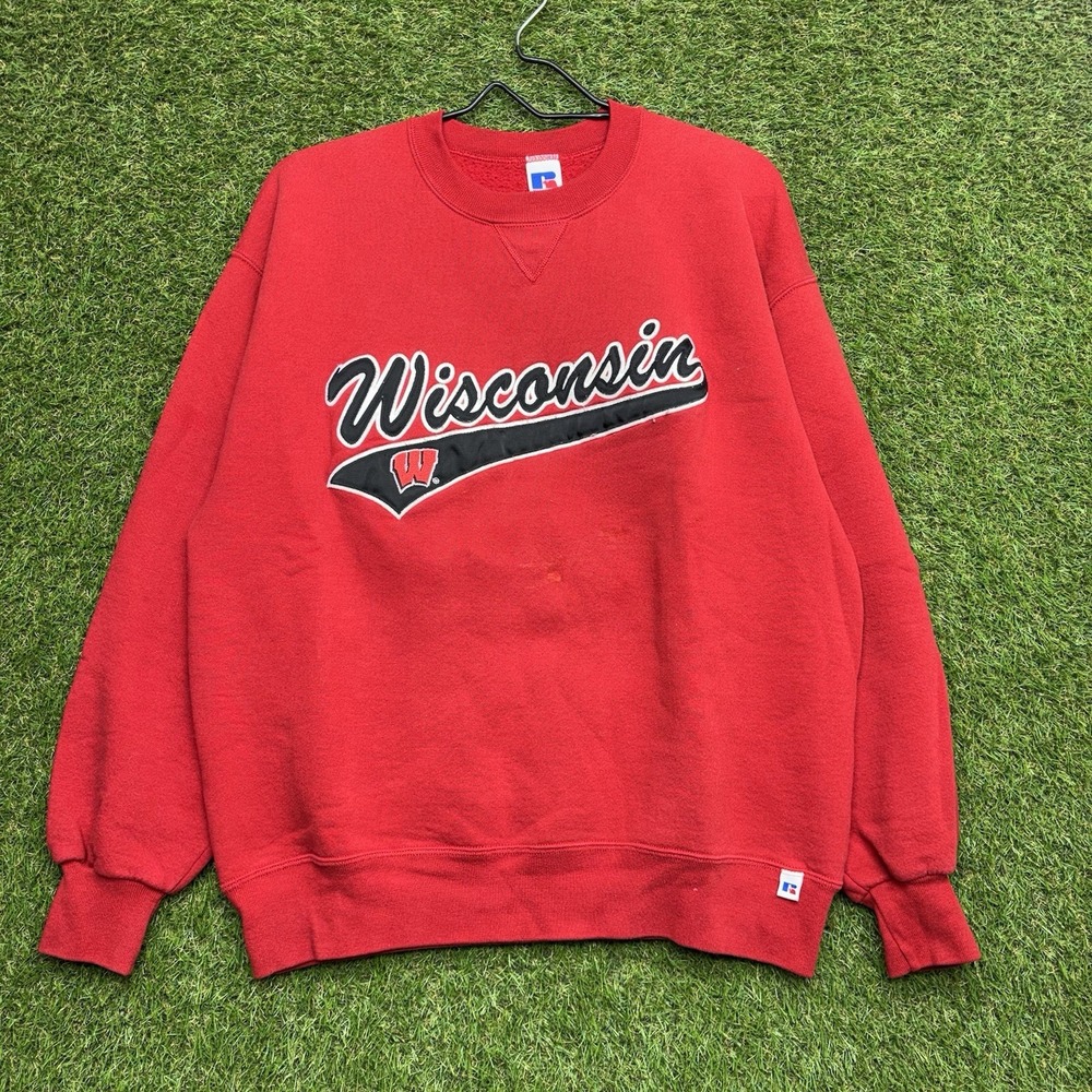 Vintage Wisconsin Badgers Sweatshirt Mens Large Football Russell Athletic USA